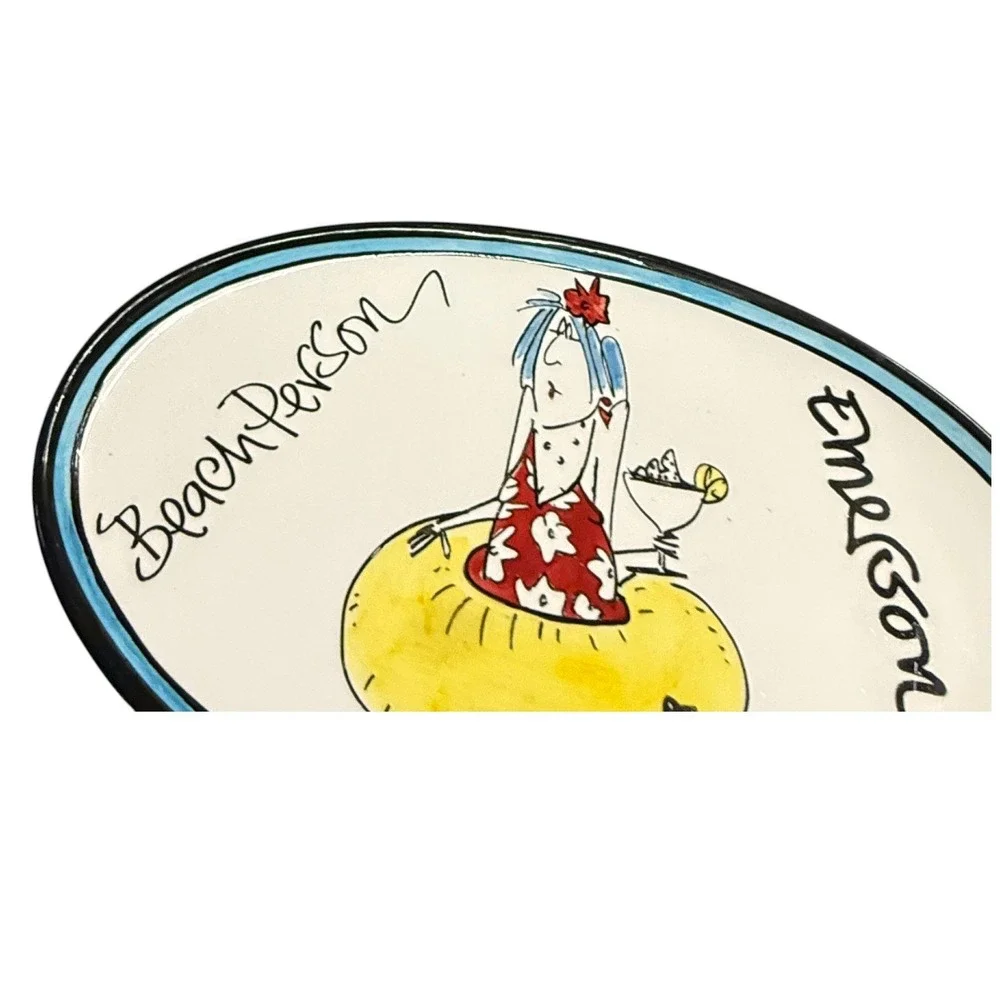 Lotus International Emerson Serving Platter Beach Person White Excellent Oval